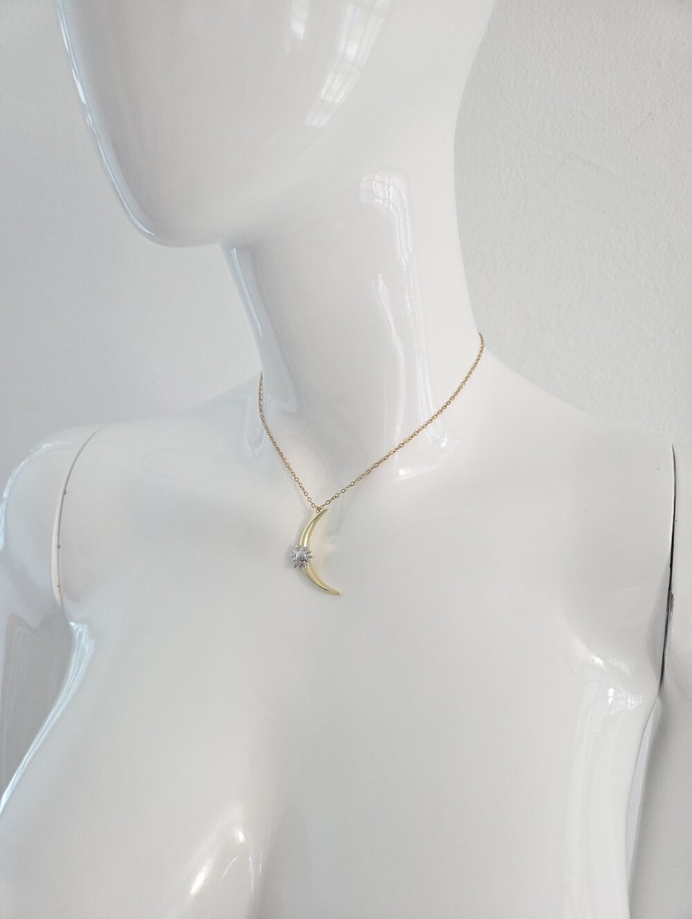 Gold Crescent Moon Sunburst Celestial Pendant Necklace - Picture 13 of 16